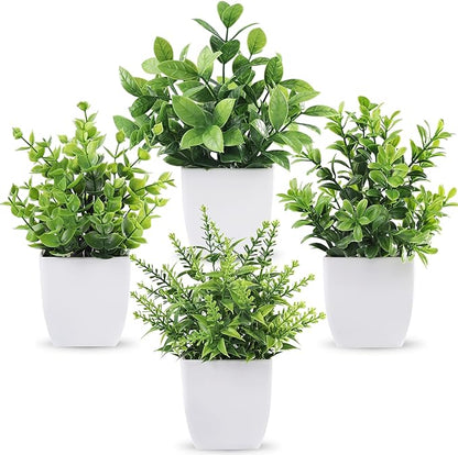 Der Rose 4 Pack Fake Plants Mini Artificial Greenery Potted Plants for Home Decor Indoor Office Table Room Farmhouse