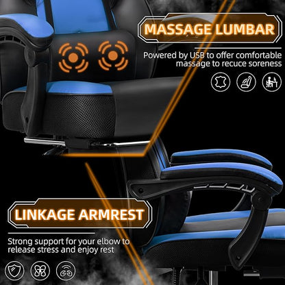 Shintenchi Gaming Chair,Video Game Chair with footrest and Massage Lumbar Support,Height Adjustable Game Chair with 360°Swivel Seat Ergonomic Computer Chair with Headrest for Office or Gaming(Blue)