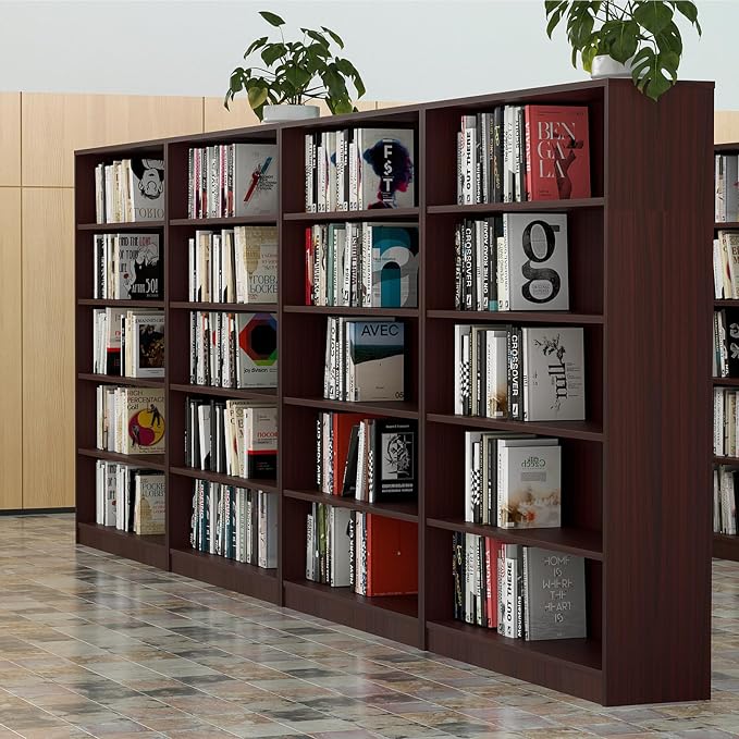 Farini 60 Inch Tall Bookcase,5 Shelf Bookshelves,Adjustable Bookshelf for Home Office,Mahogany