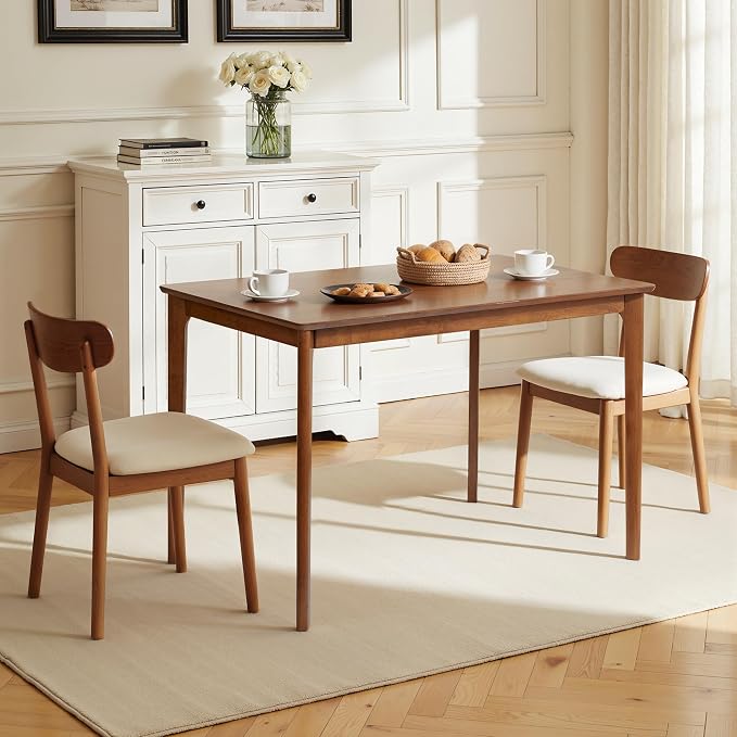 Small Dining Table for 4-6 People, 43 Inch Rectangular Solid Wood Kitchen Table for Small Space, Easy Assembly, Dining Room Table for Home, Apartment, Office, Walnut