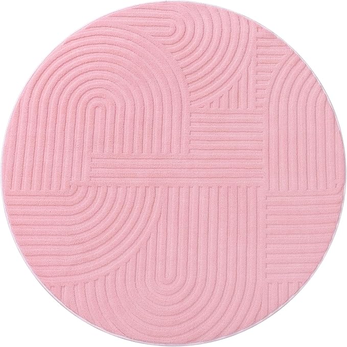 Pauwer Pink Area Rug for Girls Bedroom 4ft Soft Fluffy Non Slip Machine Washable Rugs Modern Indoor Mat Fuzzy Floor Round Carpet for Kids Nursery Living Room Dorm Playroom Dining Baby Home Decor
