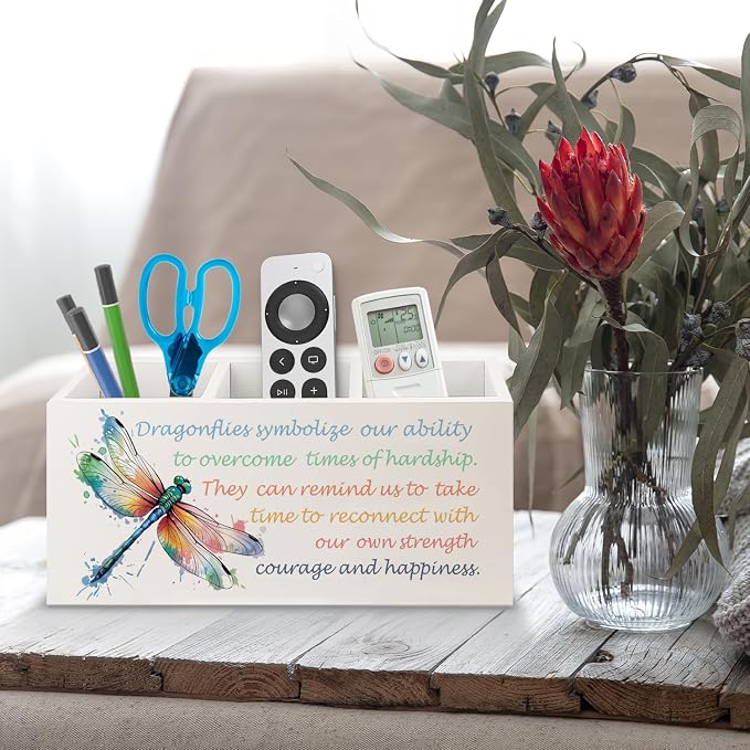 Inspirational Dragonfly Wooden Pen Pencil Holder for Office Desk Accessories, Motivational Gifts for Women, Encouragement Gifts Makeup Brush Toothbrush Holder Organizer