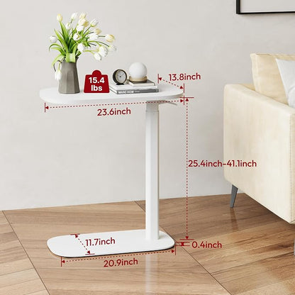 SANODESK Adjustable Overbed Bedside Table Pneumatic Adjustable Height Laptop Computer Standing Desk Cart with Tray, Hospital and Home Use(23.6" W x 13.8" D,White)