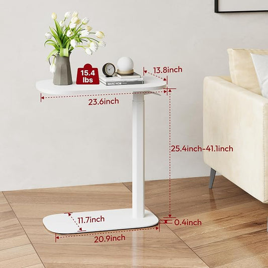 SANODESK Adjustable Overbed Bedside Table Pneumatic Adjustable Height Laptop Computer Standing Desk Cart with Tray, Hospital and Home Use(23.6" W x 13.8" D,White)