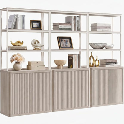 SICOTAS Book Shelf Fluted Bookshelf 71" Tall Bookcase with Doors Storage 5 Tier Mid Century Modern Bookshelves Large Shelves Metal Book Cases for Living Room Office Kitchen Library
