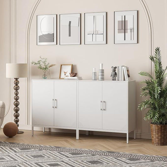 Steehoom Metal Storage Cabinet with Adjustable Shelves, Steel Buffet Sideboard for Entryway, Garage, Dining Room, Kitchen, Office, Bar (White, 31.5" D x 15.75" W x 35.43" H)