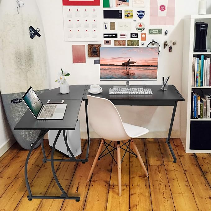 ZenStyle L-Shape 58.1in Corner Computer Desk Home Office PC Laptop Table Multipurpose Gaming Workstation with Solid Steel Frame/Waterproof Desktop