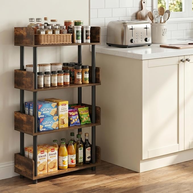 Furinno Turn-N-Tube 4-Tier Toolless Display Rack, Amber Pine/Black