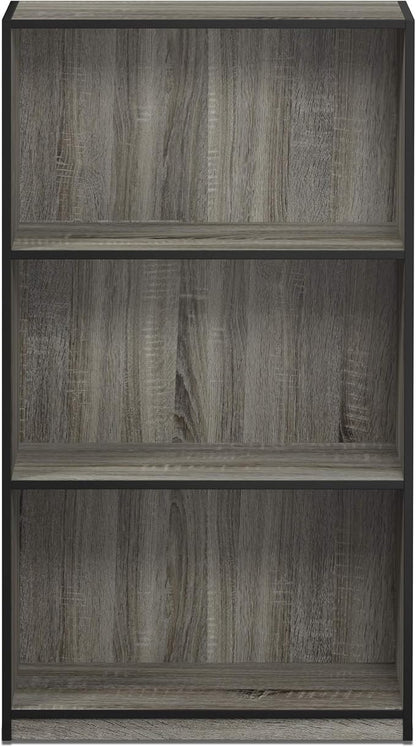 Furinno BASIC Book Shelf, 3-Tier Modern Bookshelf, Bookcase with Open Shelves, 9.3 x 21.8 x 39.5, for Living Room, Bedroom, Home Office, French Oak/Black
