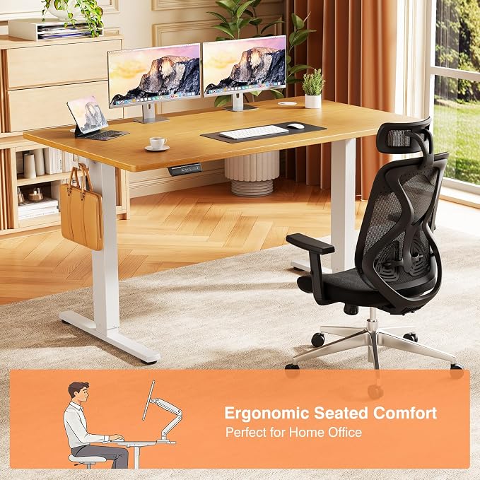 Sweetcrispy 48 Inch Electric Standing Desk, Height Adjustable Sit Stand Up Desk, Computer Workstation Home Office Gaming Rising Table with Memory Preset Splice Board,Oak