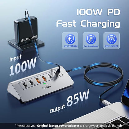 intpw P9R PRO USB C Hub Ethernet, 10Gbps USB C Docking Station 10-in-1 with Type-C & 2 Type-A 3.2 Data, LAN, 4K@60Hz, 2 USB A 2.0, PD 100W, SD/TF Ports, 3.28FT Powered USB Hub for PC, iPhone 17, Mac