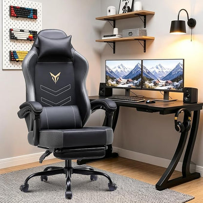 GTPLAYER Gaming Chair for Adults, Big and Tall 300LBS Heavy Duty Office Chair, Ergonomic High Back Lumbar Support and Wide Comfy Cushion with Linkage Armrests, Grey
