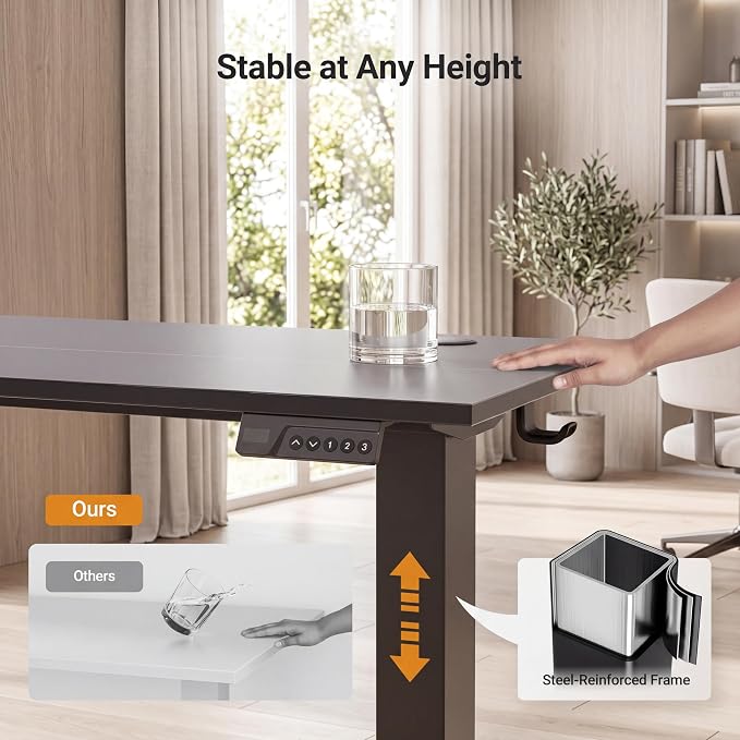 Claiks Electric Standing Desk 55 x 24 Inches, Motorized Sit Stand Desk with 3 Memory Presets & Cable Management, Spacious Ergonomic Computer Workstation for Dual Monitors & Gaming Setup, Black