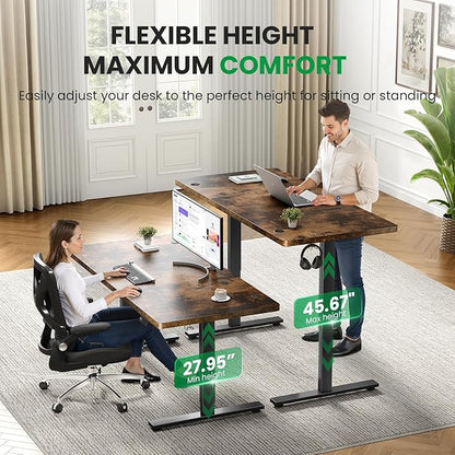 Electric Standing Desk Adjustable - 60x28 Inch Sit Stand Desk with 1 Inch Thick Tabletop, Double Beam Frame, 3 Memory Height Adjustment, Cable Management for Home Office