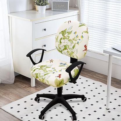 Smiry Stretch Printed Office Computer Chair Covers, Universal Washable Removable Desk Rotating Chair Slipcovers Protector, Seat + Backrest Cover - Beige and Green