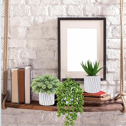 Winlyn 3 Pack Small Faux Succulent Plants Fake String of Pearls Aloe Hops Succulents in Gray Geometric Concrete Pots Artificial Potted Plant for Office Desk Home Tabletop Windowsill Shelf Decor