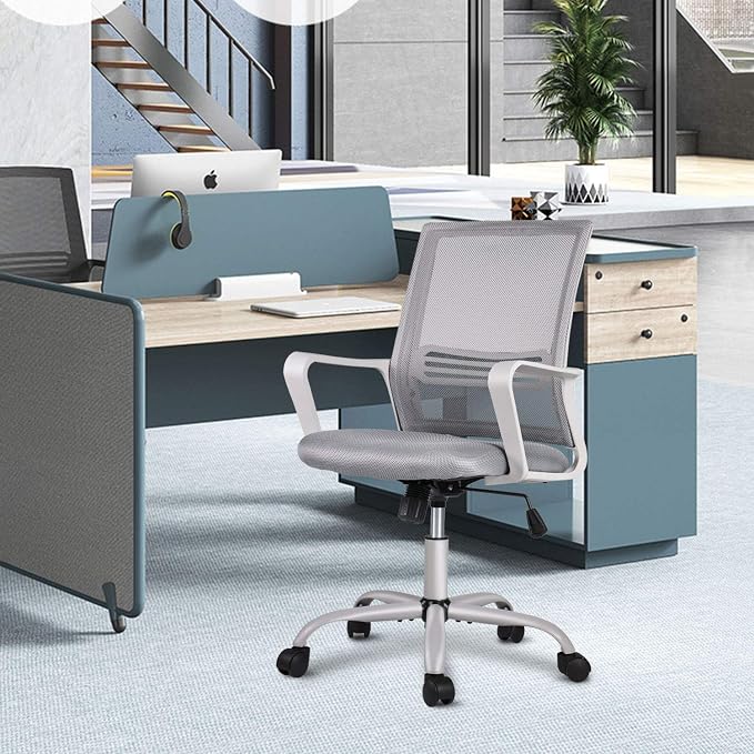 Office Chair Ergonomic Mesh Chair Computer Desk Chair Executive Home Office Chairs with Lumbar Support Armrest Rolling Swivel Adjustable Mid Back Grey