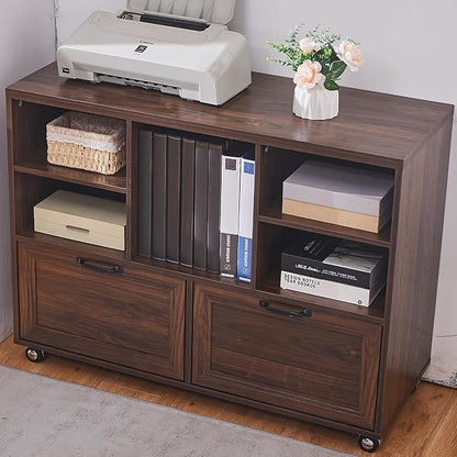 40" Lateral File Cabinet,Farmhouse Wood Small Home Office Storage with Wheels,Filing Cabinet with 2 Drawers for Legal/Letter/ A4 Size (Brown)