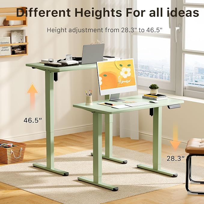 JOY worker Small Electric Standing Desk, 35" x 20" Whole Piece Height Adjustable Desk with Memory Controller, Green Sit to Stand Workstation for Home Office