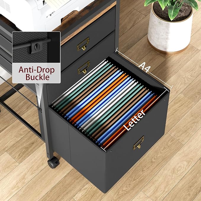 Garvee File Cabinet with 3 Drawers, Mobile Filing Cabinet Fits Letter Size or A4, Fabric Vertical File on Wheels, Home Office Small Under Desk Filing Storage Cabinets, Black