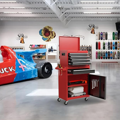 RYH 5 Drawers Rolling Tool Chest & Tool Box on Wheels | Heavy Duty Metal Cart with Ball Bearing Drawers | Fits US General Tool Box for Garage Storage (Red, 5 Drawers（42.1" H × 20.7" W × 11" D)