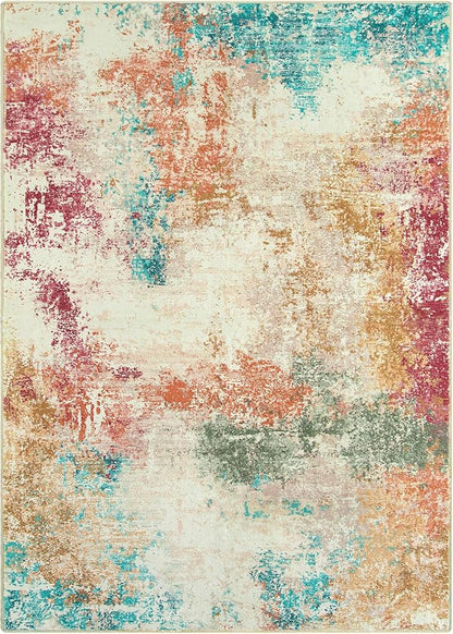 Lahome Modern Abstract 5x7 Area Rugs, Ultra Thin Washable Rug for Living Room Bedroom Non Slip, Low Pile Multi Color Soft Indoor Colorful Throw Carpet for Office Kitchen Playroom