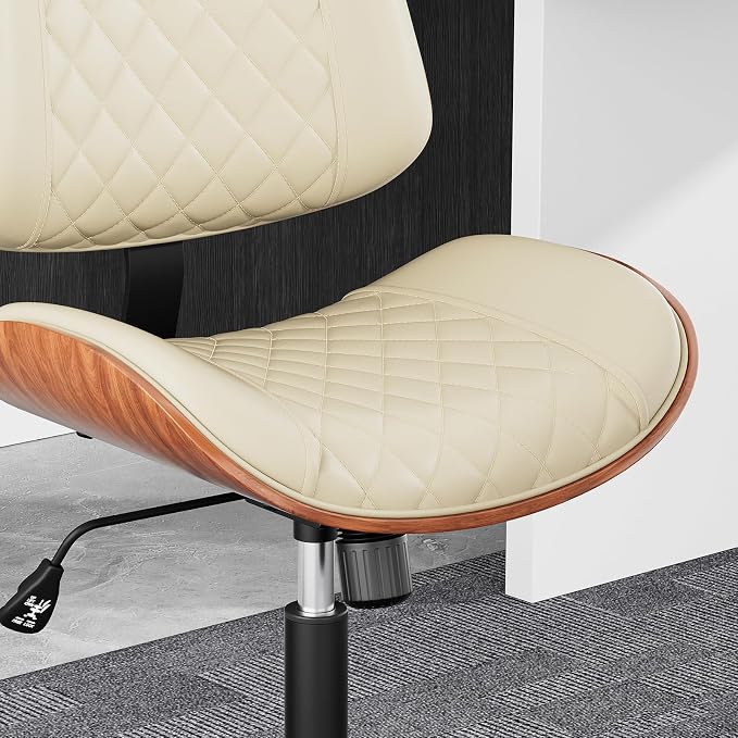 Home Office Desk Chair with Swivel Wheels, Mid-Century Modern PU Leather Armless Office Chair, Small Mid Back Computer Chair for Home Office, Meeting Room