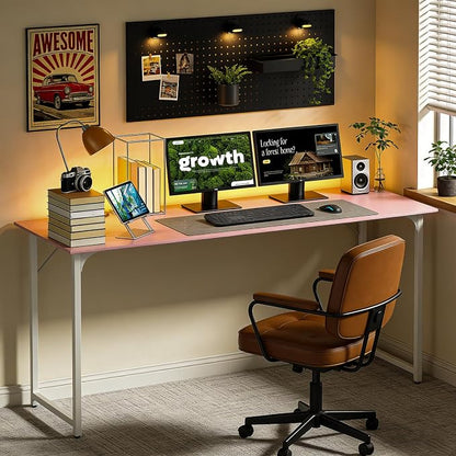 BestOffice Computer Desk,Home Office Desk, Modern Simple Style for Home Office Study Writing (Pink, 55 Inch)