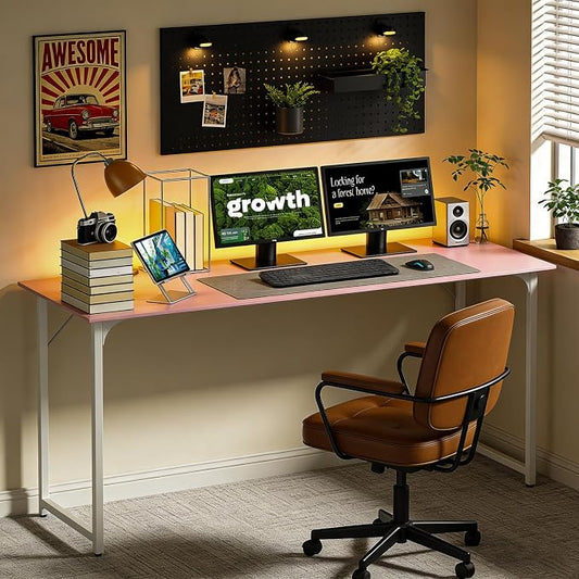 BestOffice Computer Desk,Home Office Desk, Modern Simple Style for Home Office Study Writing (Pink, 55 Inch)