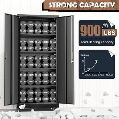 INTERGREAT Metal Storage Cabinet with Wheels, 73" Rolling Storage Cabinets with Door and 4 Shelves, Tall Storage Cabinets Locker on Caster for Home, Office, Black