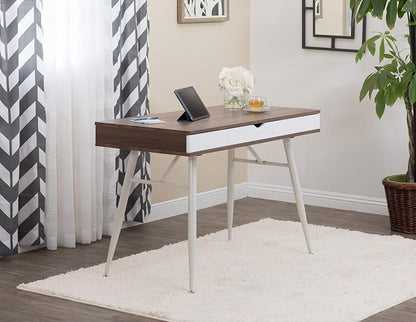 Calico Designs Alcove Modern Desk with Large Split Drawer Storage, White/Chestnut