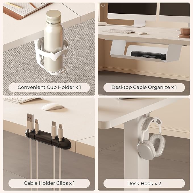 Standing Desk,Large 71x31 Inches Height Adjustable Stand Up Desks with Cable Management, Home Office Computer Desk 2 Box Packaging with Cup Holder & Memory Preset,White