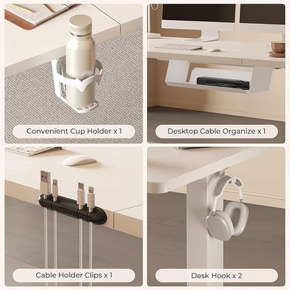 Standing Desk,Large 71x31 Inches Height Adjustable Stand Up Desks with Cable Management, Home Office Computer Desk 2 Box Packaging with Cup Holder & Memory Preset,White