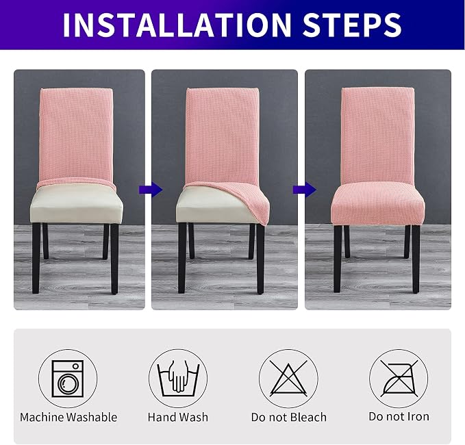 Stretch Chair Covers for Dining Room Set of 6, Removable Washable Dining Room Chair Covers, Dining Chair Slipcovers Seat Protector, Great for Home Decor and Banquet (Dusty Pink, 6 Pack)