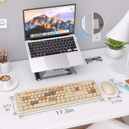 UBOTIE Colorful Wireless Keyboard and Mouse Combos, Retro Typewriter Floating Flexible Full-Sized Keys Computer Keyboard with Optical Mouse, 2.4GHz USB Connection for Windows Mac (Milk Tea -Colorful)