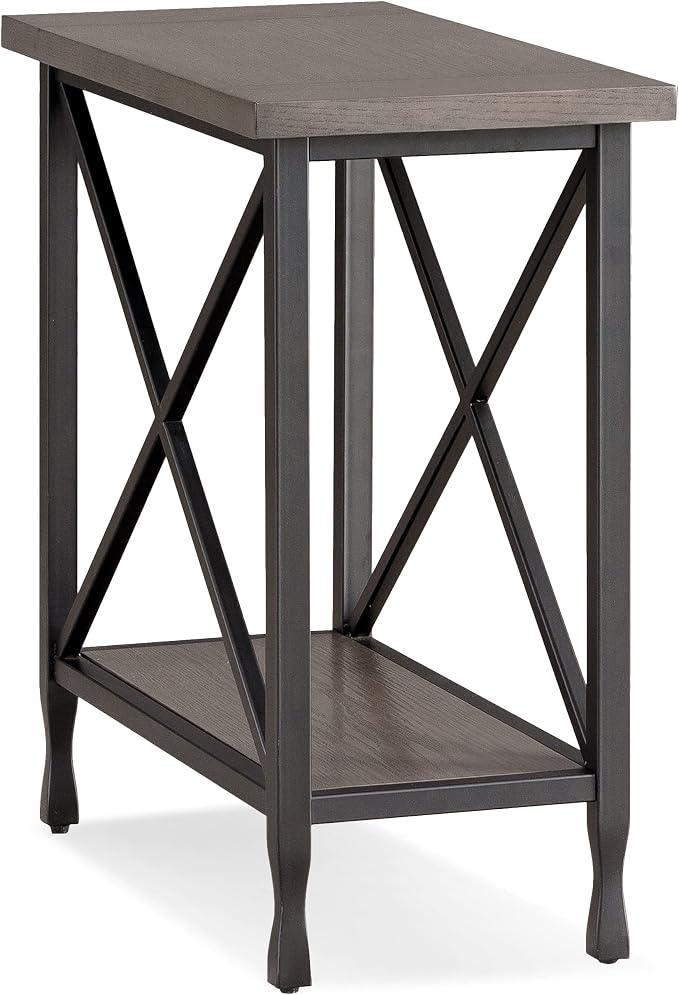 Leick Home 23005 Chisel & Forge Narrow Side Recliner Table with Shelf, Smoke Gray and Matte Black