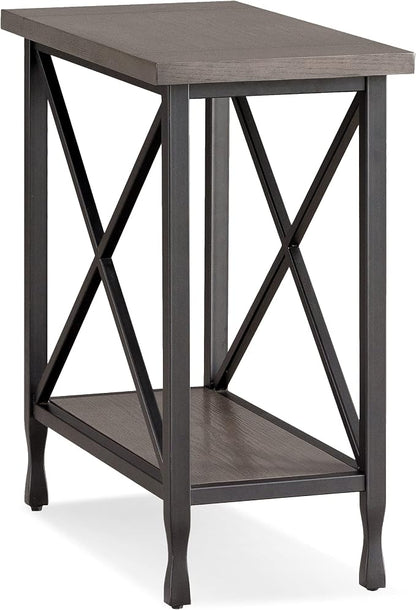Leick Home 23005 Chisel & Forge Narrow Side Recliner Table with Shelf, Smoke Gray and Matte Black