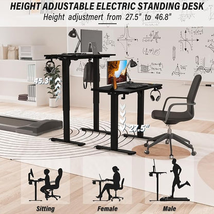 Kingant Standing Desk Height Adjustable Small Electric Stand Up Desks [32 x 24 Inch] - Ergonomic Sit Stand Desk Rising Desks for Home Office Computer Desk Stand Desk Workstation with Cable Management