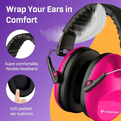 Vanderfields - Hearing Protection Ear Muffs - Over 31 dB (2K Hz) Broad Noise Cancelling Sound Reduction - Adults & Teens