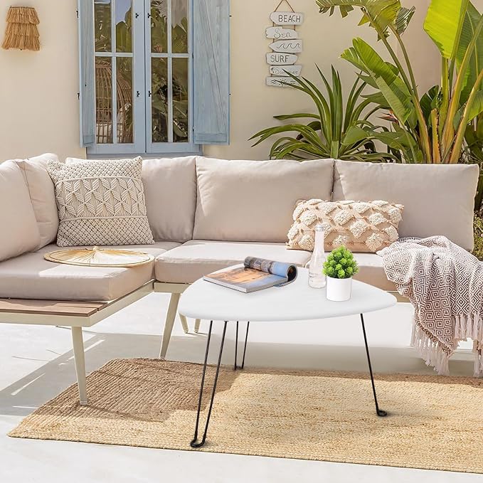 Coffee Table for Small Spaces White Folding Wooden Triangle Center Sofa Tables Simple Design Droplet Coffee Table with Steel Legs Modern Accent Furniture for Living Room Home Office