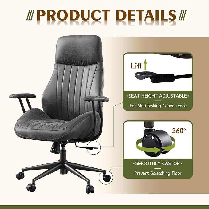 CAODOC High Back Office Chair,Modern Swivel Office Chair,Black Suede Fabric Gaming Chair,Height Adjustable Home Office Desk Chair with Lumbar Support