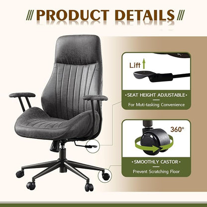 CAODOC High Back Office Chair,Modern Swivel Office Chair,Black Suede Fabric Gaming Chair,Height Adjustable Home Office Desk Chair with Lumbar Support