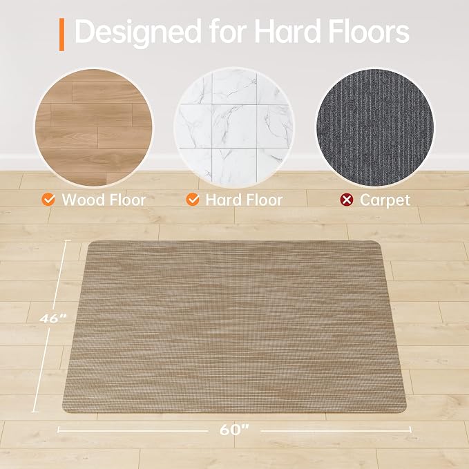Office Chair Mat, 46" x 60" Computer Chair Mat for Hardwood Floor, Non-Curve Anti Slip Hard Floor Protector for Rolling Chair, PVC Mat Desk Rug for Home Office