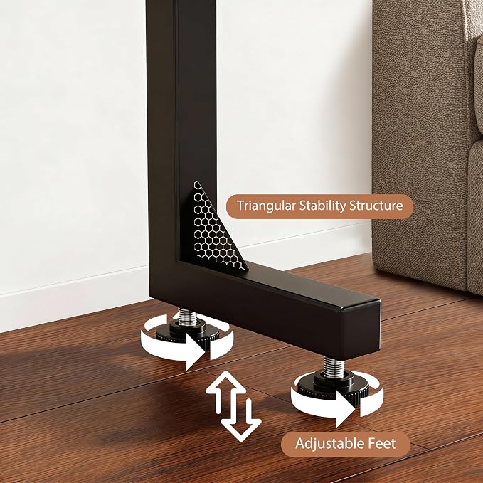 GRLEAF 35" Adjustable Height Narrow Console Table with Power Outlets, Long Sofa Table with Charging Station Behind Couch Table Skinny Entryway Table for Living Room, Hallway and Office – Rustic Brown