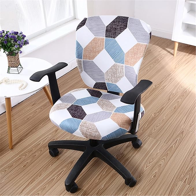 Jinzio Computer Office Chair Cover - Split Protective & Stretchable Cloth Polyester Universal Desk Task Chair Chair Covers Stretch Rotating Chair Slipcover (White Grey Indigo)