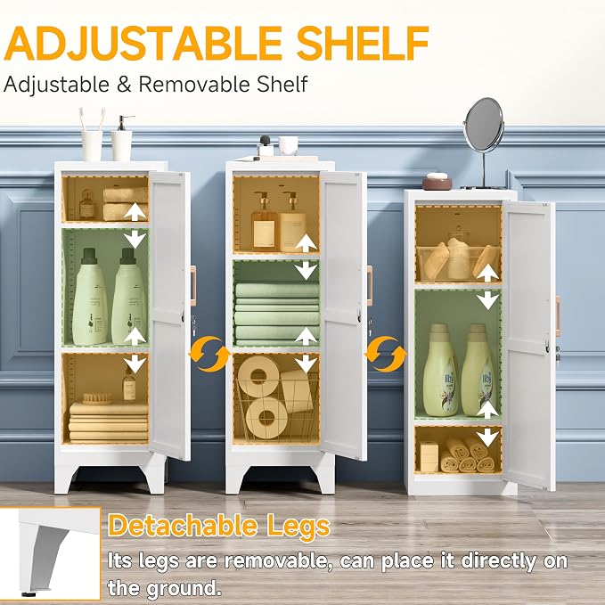 46"H White Metal Locker Set of 2,Small Locking Cabinet with 1 Door and 2 Adjustable Shelves For Employees,3 Tier Small Storage Cabinet with Detachable Legs for Kitchen, Office,School,Gym,Easy Assembly