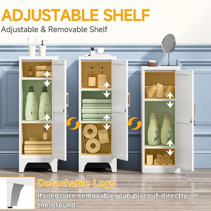 46"H White Metal Locker Set of 2,Small Locking Cabinet with 1 Door and 2 Adjustable Shelves For Employees,3 Tier Small Storage Cabinet with Detachable Legs for Kitchen, Office,School,Gym,Easy Assembly
