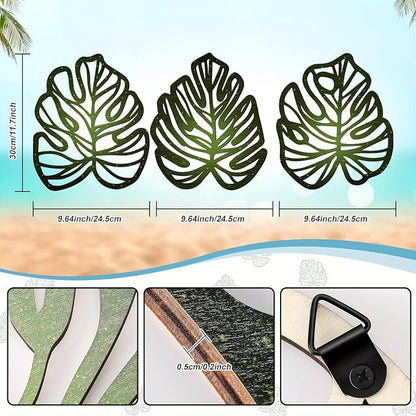 Palm Leaves Wood Wall Decor, 3Pcs Tropical Wall Art Jungle Decor, Wooden Natural Leaves Plant Wall Decor, Vintage Tropical Plant Plaque for Home Living Room Kitchen Bedroom Bathroom & Garden, Green