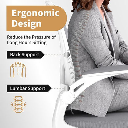 Youhauchair Office Chair, Ergonomic Home Office Desk Chairs with Flip-up Arms and Lumbar Support, Height Adjustable, Grey