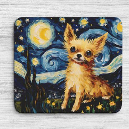 Starry Night Dog Mouse Pad for Computer Laptop Home Office Gaming Working Desk Desktop Accessories Non-Slip Rubber Mouse Pad for Dog Lovers (Chihuahua)